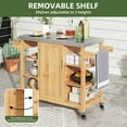thumbnail image 3 of Uforic Wood Kitchen Storage Cart with Stainless Steel Table, Outdoor Grill Cart with Storage, Natural, 3 of 8