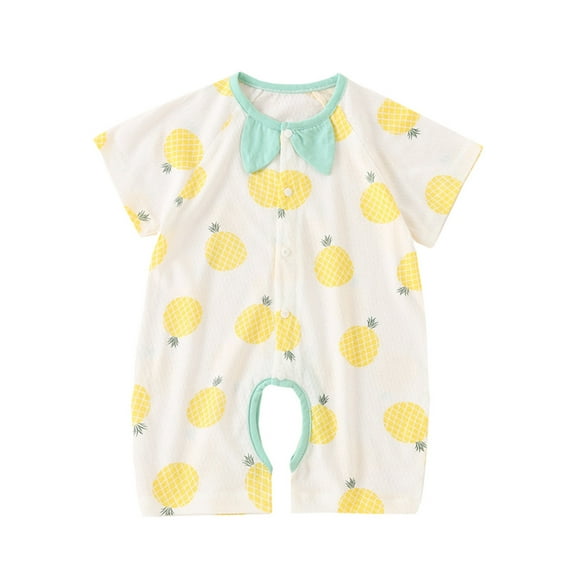 Gbsyewxs Jumpsuit For Girls Crew Neck Short Sleeve Pineapple Print Romper Soft Summer Kids Onesie Yellow Size 6-9 Months