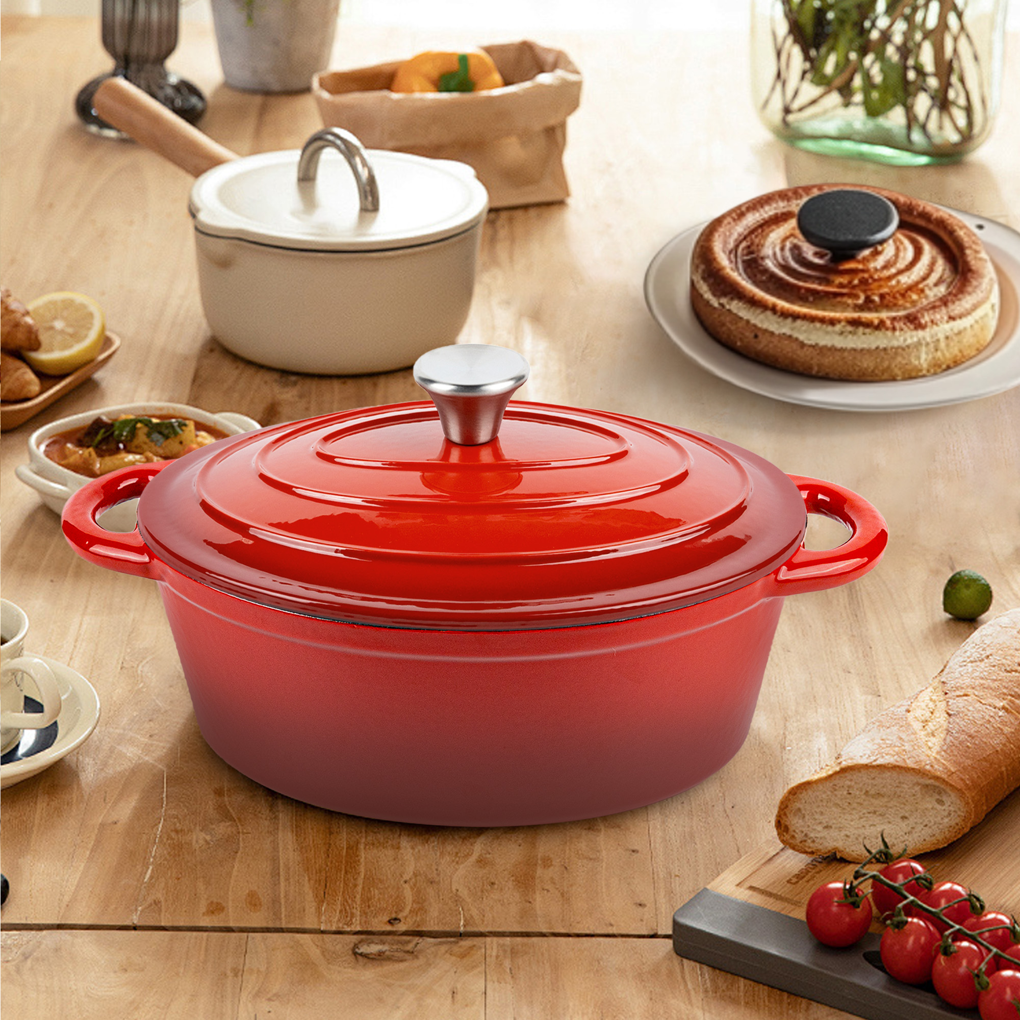 Hawsaiy Enameled Cast Iron Dutch Oven, 4.5-Qt Oval with Lid, Red photo 8