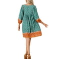 thumbnail image 3 of INSPIRE CHIC Women's Boho Summer Dress Casual 3/4 Sleeve Short Babydoll Floral Print Flowy Beach Dresses XS Green, 3 of 6
