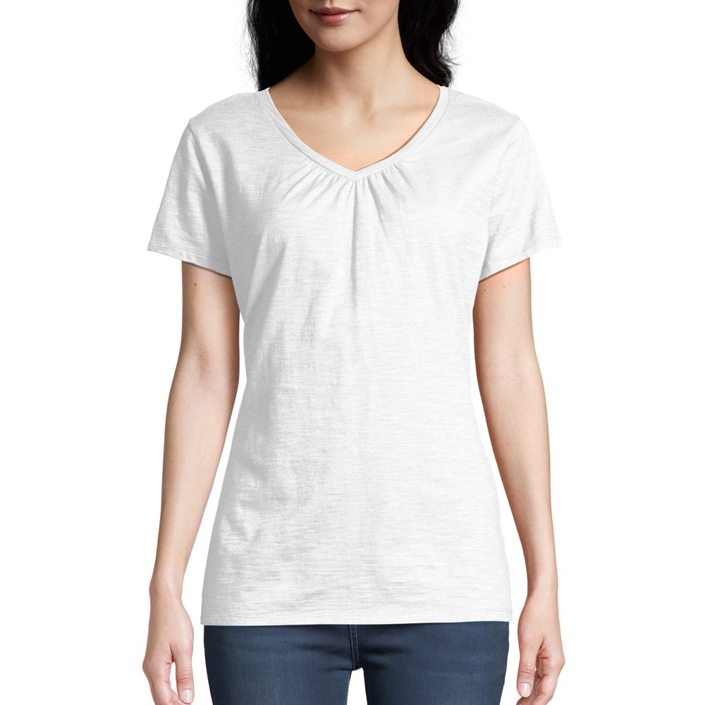 Hanes Hanes Women's Slub Jersey Shirred VNeck T Shirt