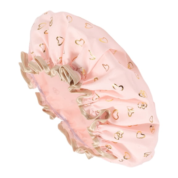 Unique Bargains Women Double Layer Heart-shaped Shower Cap 1 Pc Pink