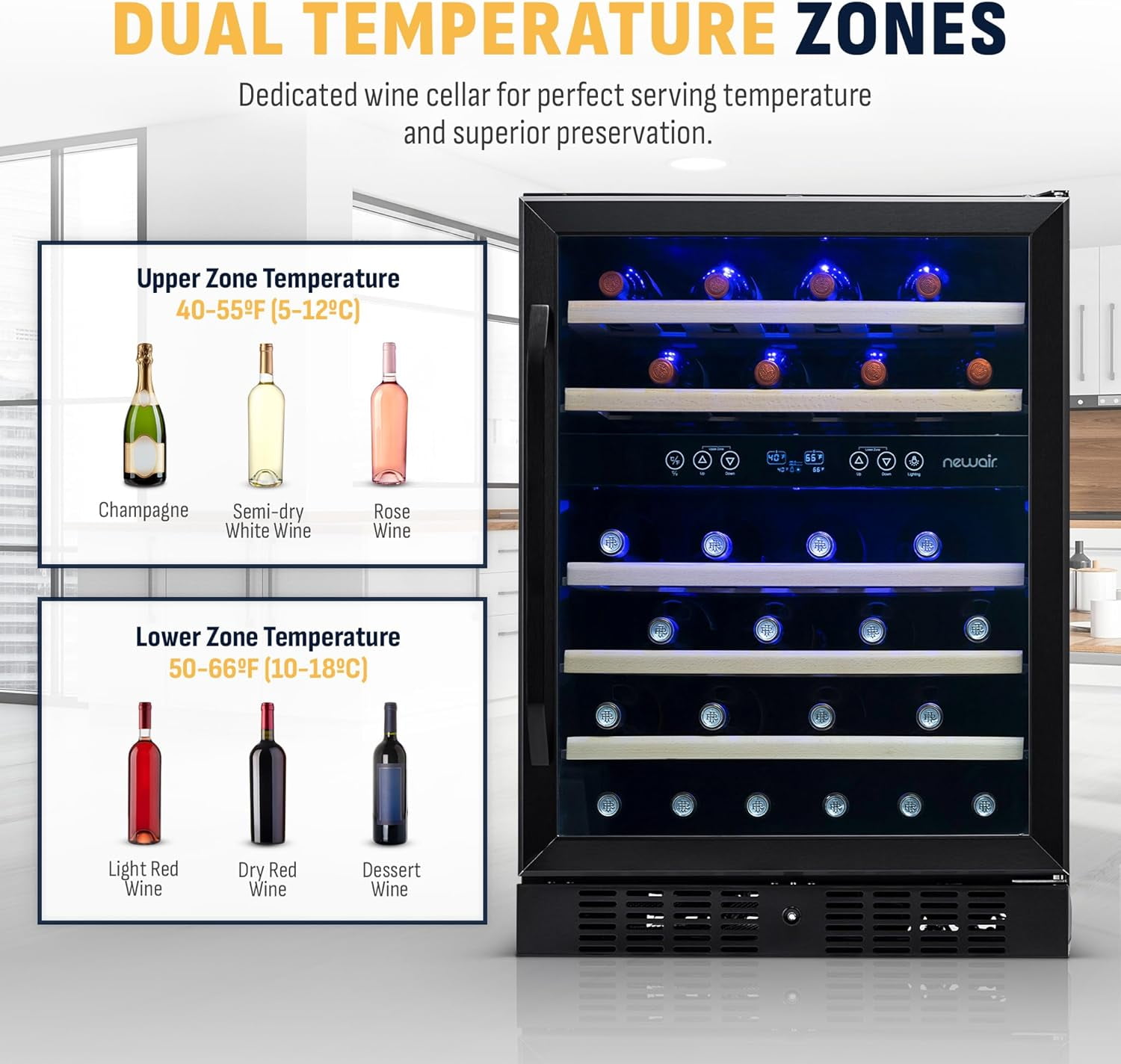 Restored Newair NWC046BS00-RB 24" Built-in Dual Zone Wine Fridge, 46 Bottles, Black (Refurbished)