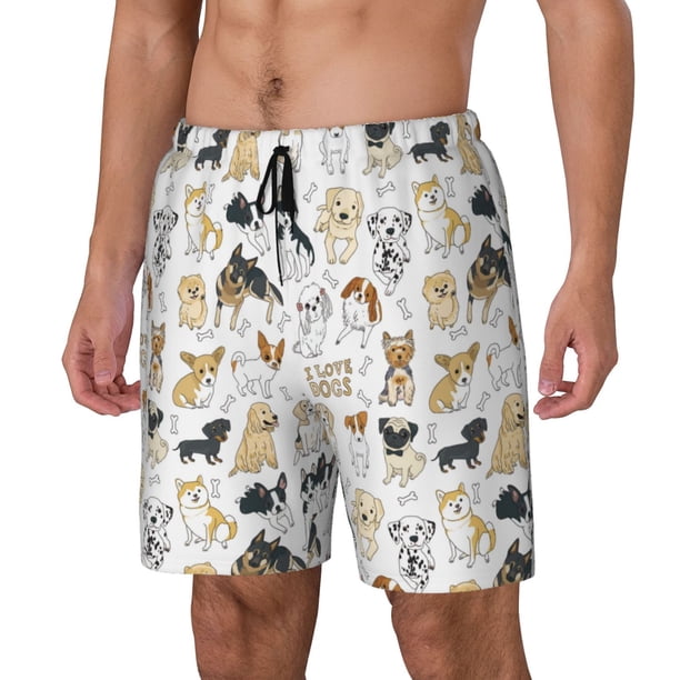 Fotbe I Love Dogs Traje de Baño para Hombre – Shorts de Natación de Secado Rápido con Forro y Bolsillos-Large