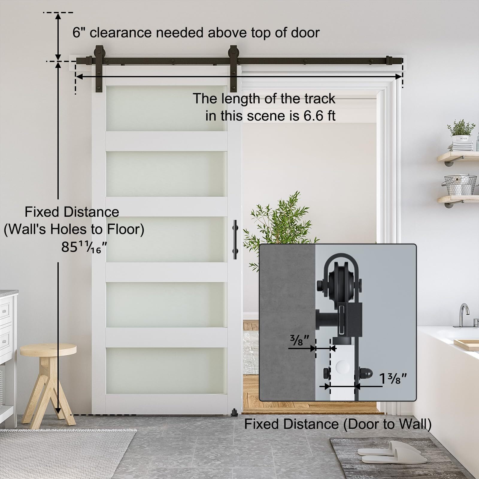 Easy4Home 36"x 84" Glass Sliding Barn Door With 6.6ft Sliding Door Hardware Kit & Handle Pre-Drilled
