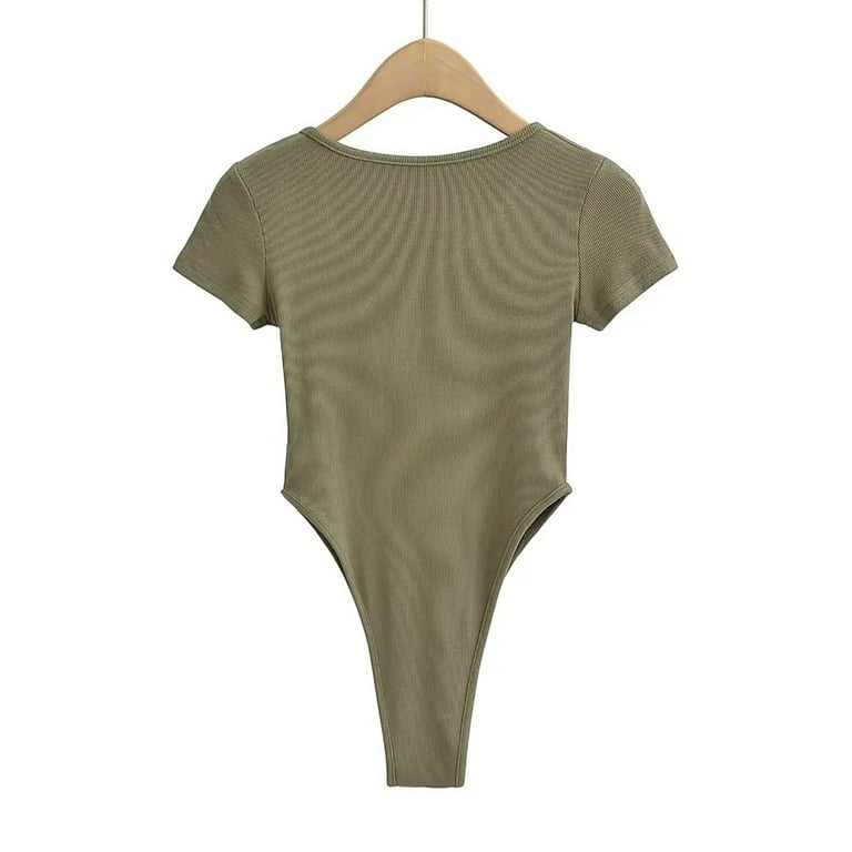 GA WEIHUA Online Deals,Women's Slim-Fit Bodysuit Notch V Neck