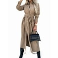 thumbnail image 2 of Women'S Midi Dress Long Sleeve Button Down Belted Flowy Shirt Dress Khaki L, 2 of 9
