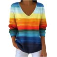 thumbnail image 2 of PiGOGI Women's Colorful Print V Neck Pullover Sweater Tops Casual Comfortable Long Sleeve Light Sweatshirt Multicolor XL, 2 of 4