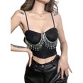 thumbnail image 3 of Blotona Women's Tank Tops Rhinestones Tassels Gold Silk Design Sleeveless Suspenders Slim-fit Vest, 3 of 4