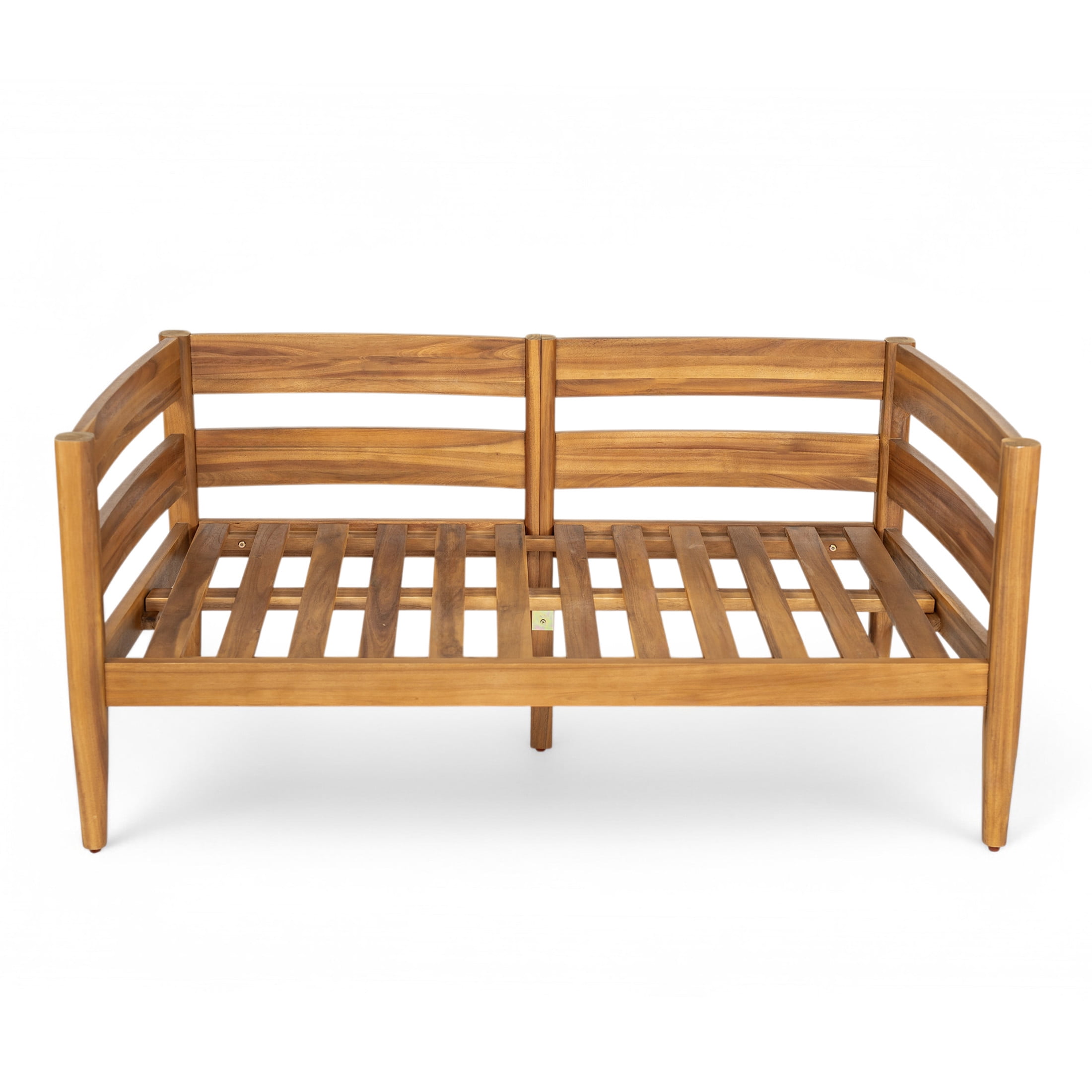 Christopher Knight Home 4-Piece Outdoor Chat Set with Slatted Loveseat, Chairs & Coffee Table, Dark Grey Cushions
