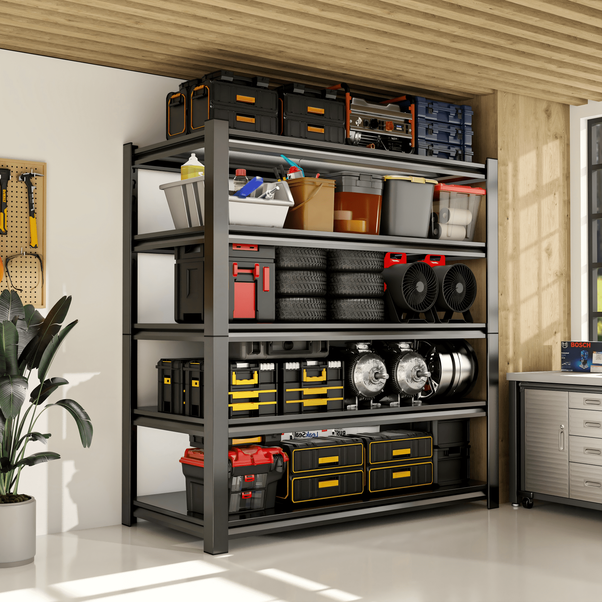 Welfiya 5-Tier Garage Shelving,24"W Storage Shelves,2500LBS Heavy Duty Shelving, Adjustable Metal Shelving Units for Storage Rack for Shed Warehouse Basement, Black,24"W x 16"D x 63"H