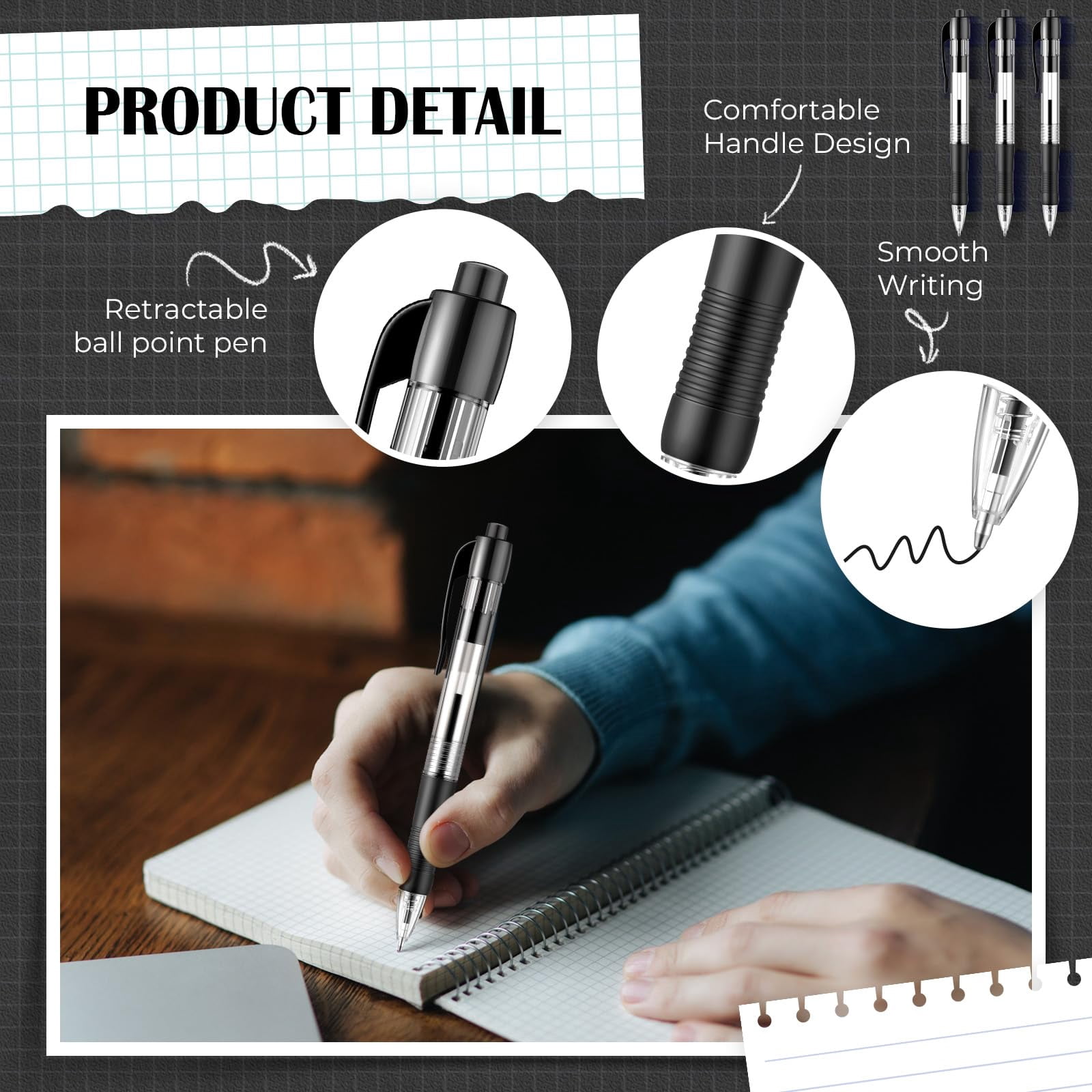 100 Gel Ink Pens Retractable Ballpoint Medium Point 1.0 Mm Smooth Writing Click For Journal Office Home(black Ink)