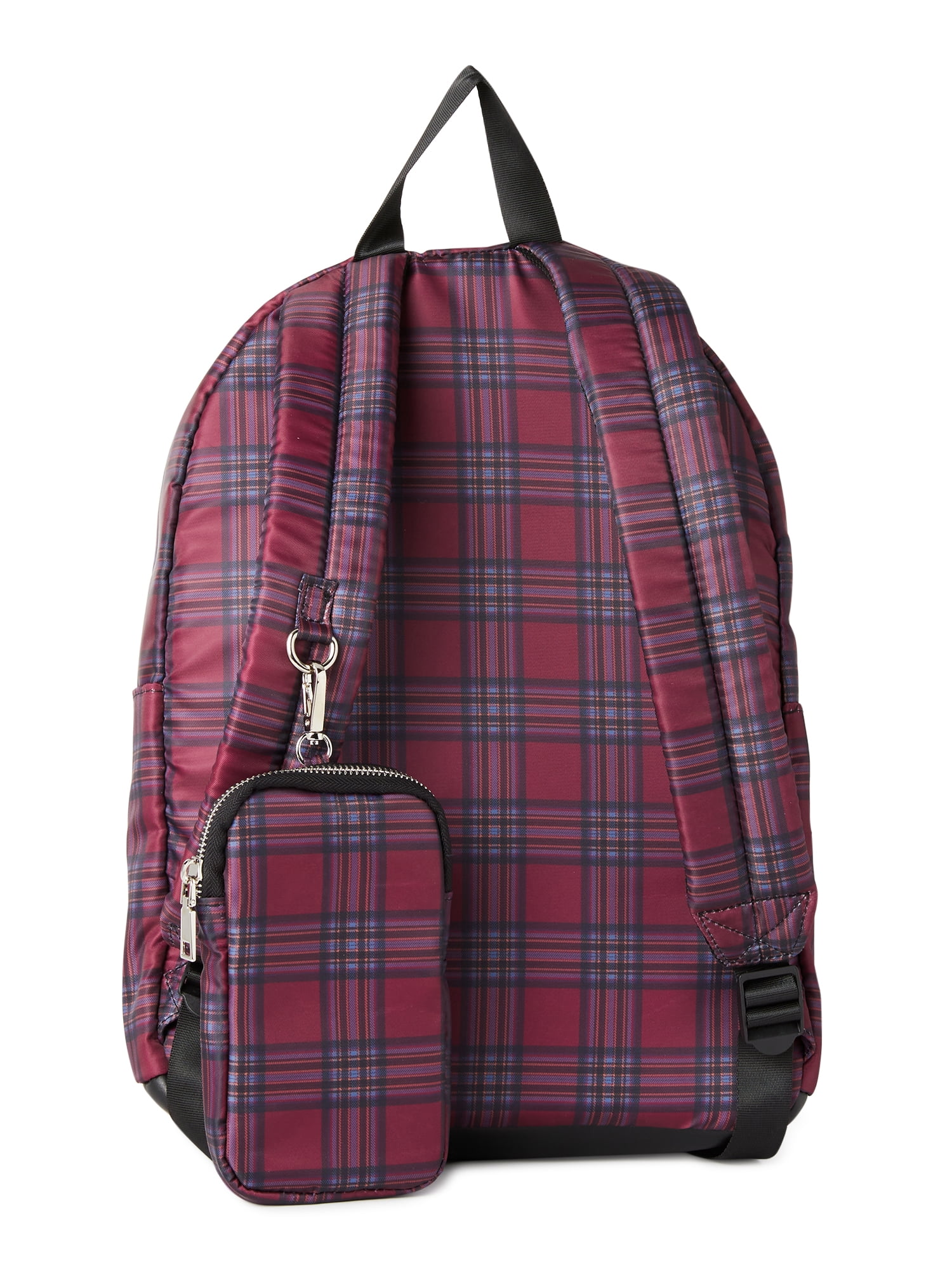 Madden NYC Girls Modular Zipper Backpack Burgundy Plaid