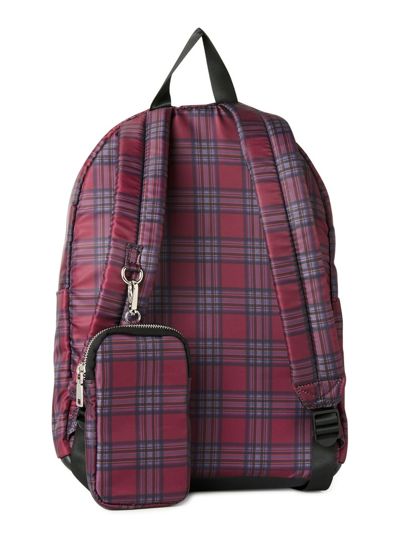 Madden NYC Girls Backpack Burgundy Plaid Polyester with