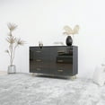 thumbnail image 3 of High Glossy Surface 6 Drawers Chest of Drawer with Golden Handle and Golden Steel Legs Black Color Vanity, 3 of 9