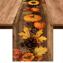 1pc Autumn Harvest Table Runner - Thanksgiving Table Decor with Pumpkin, Maple Leaf, Pine Cone - Rustic Farmhouse Dining Decorations 13x72 inch