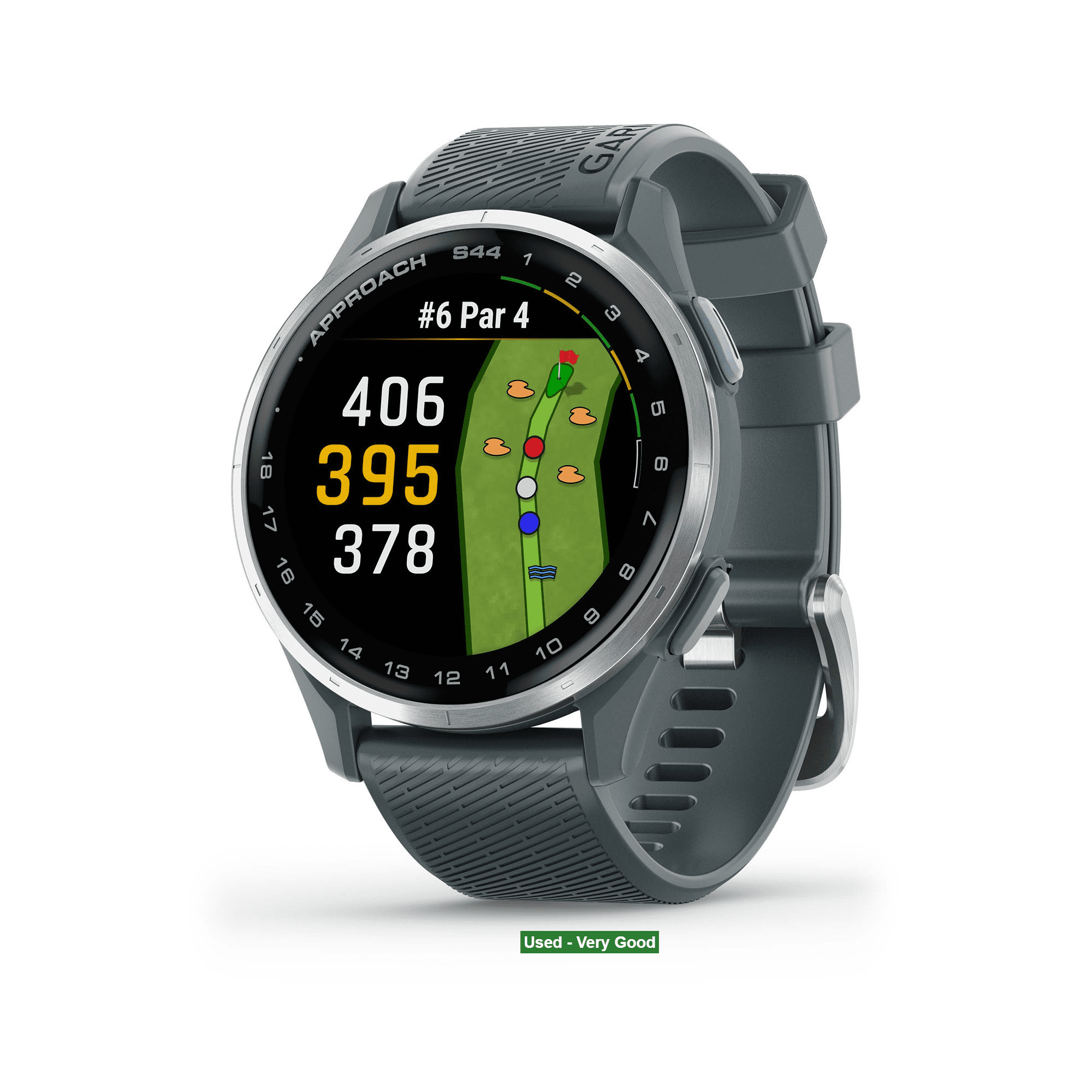 Pre-Owned Garmin Approach S44 GPS Golf Smartwatch, Silver Aluminum Bezel w/ Twilight Band
