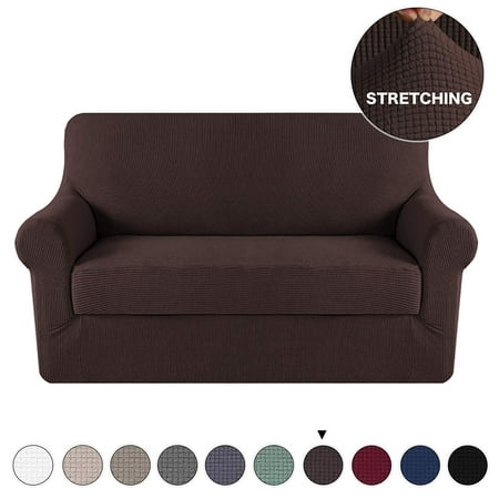 Loveseat 2 Seater Stretch Elastic Polyester Spandex Slipcover Piece With Separate Cushion Cover Jacquard Chocolate Loveseat 2 Seater Stretch Elastic Polyester Spandex Slipcover Piece With Separate Cushion Cover Jacquard Chocolate
