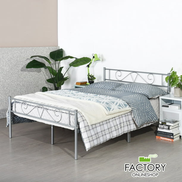 Geniqua Full Size Bed Frame Silver, Metal Bed Frame Assembly