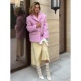 thumbnail image 5 of Chaqueta de lana rosa con bolsillos y solapa para mujer, abrigo elegante de manga larga, holgado, con botonadura única, prendas de vestir para exteriores, 5 of 5