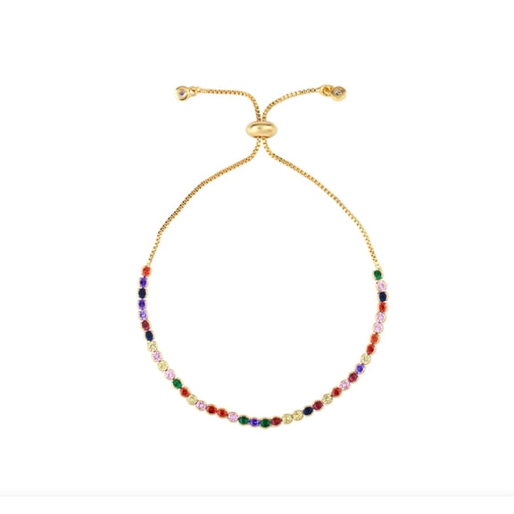 Goldtone Multi Colored Cubic Zirconia Circular Adjustable Bracelet