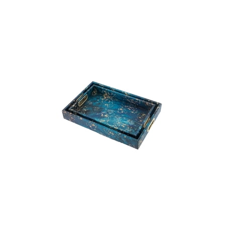 Decorative Trays with Handles - Set of 2 Blue Rectangular Serving Trays - Gold Accent Home Decor