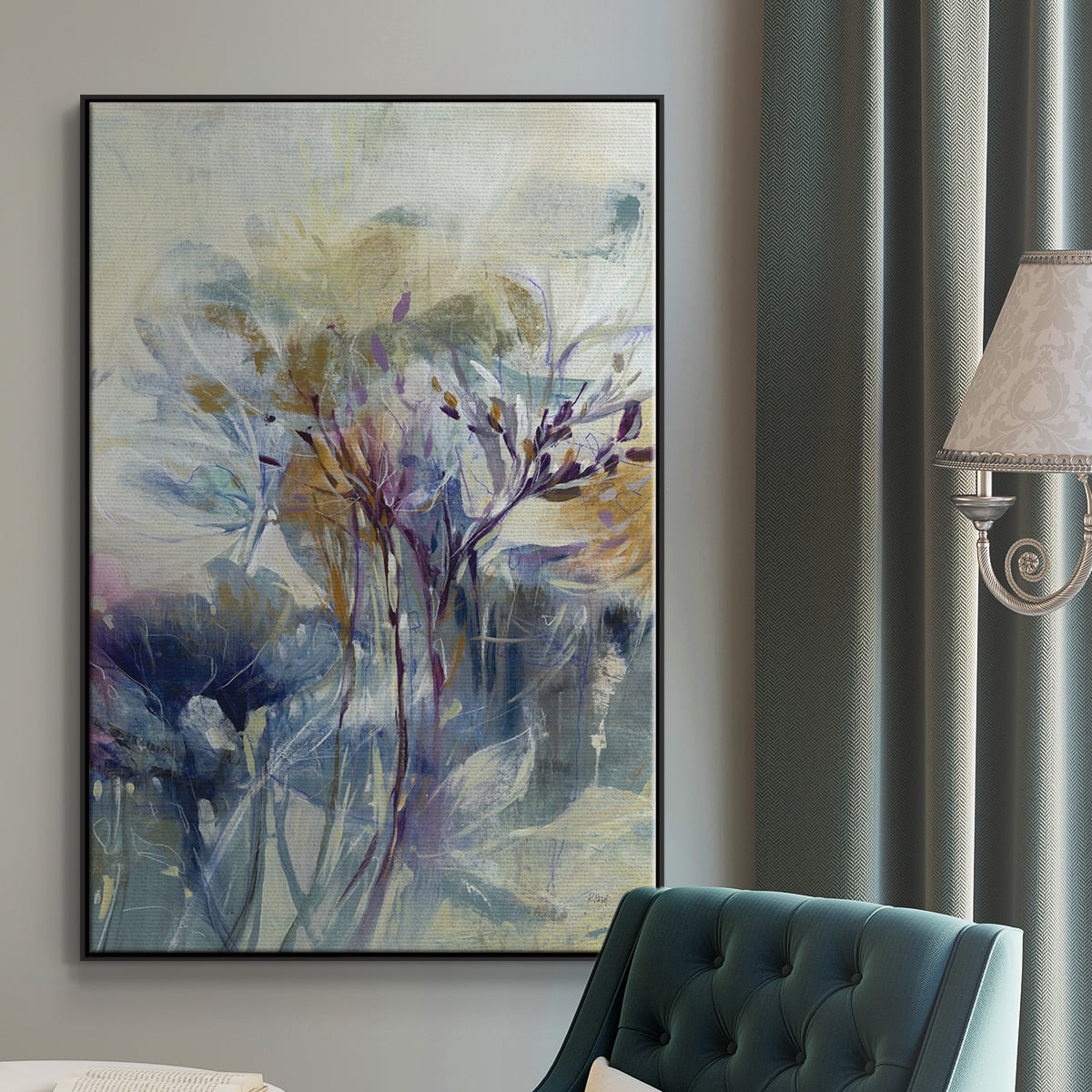 Meadow Saffron II Framed Premium Gallery Wrapped Canvas - Ready to Hang - 25 x 37 - Black Floating Frame