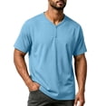 thumbnail image 2 of Fanshiluo Men's V Neck Henley Short Sleeve T-Shirt, Solid Button Casual Top,Size:L,Big and Tall Men, 2 of 9