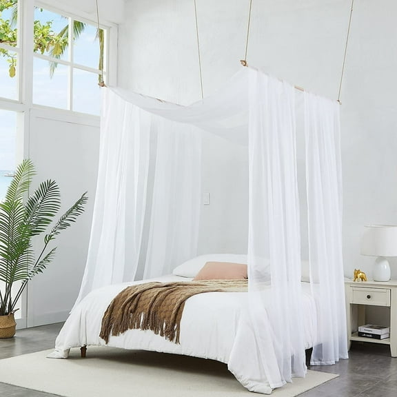 WARM HOME DESIGNS Set of 2 White Twin Canopy Bed Curtains in 55 x 144 inch Size. BE Double White 144