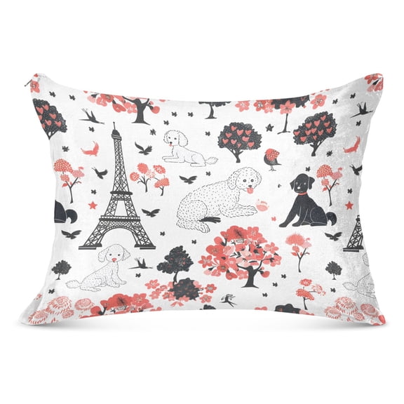 Eiffel Tower and Poodle Dog Plush Pillow Cases Standard Size Ultra Soft Warm Pillowcases with Zipper 20"x26"