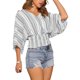 thumbnail image 4 of INSPIRAR CHIC Tops para el verano de mujeres, blusa de gasa con cuello en V, estampado, con mangas de murciélago y fruncido, talla XL, blanca y negra, 4 of 5