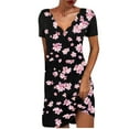 thumbnail image 2 of Women V Neck Tunic Dress Casual Loose Summer Drsses Floral Printed Lace Short Sleeve Flowy Swing Shift Dress, 2 of 5