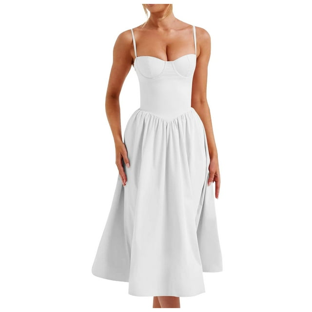 Robe Corset pour Femmes Bustier à Bretelles Robes Midi Ourlet Plissé Fluide Corset