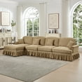 thumbnail image 3 of Classic Three Seater Modular L Shaped Sectional Couch with Flared Arms and Removable Ruffles Pleats Skirts and Spindle Legs, Comfy Chenille Four-Seat Deep Seat Sofa, 3 of 9