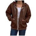 thumbnail image 2 of VBVC Women's Oversized Full Zip Hooded Sweatshirt , Thumbhole Drawstring Jacket For Women , Ladies' Basic Fall Hoodie with Pockets, Brown , S-2XL, 2 of 6