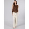 thumbnail image 2 of INSPIRE CHIC Women's  Sleeveless Peplum Top Faux Suede Boat Neck Business Casual Blouse with Belted 2XL Coffee Brown, 2 of 5