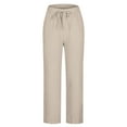 thumbnail image 4 of ABATAB Pants for Women Drawstring Solid Wide Leg Trousers Trendy Elastic Waisted Cotton Linen Summer Casual Pants, 4 of 5
