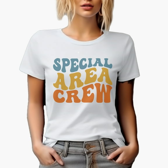 Special Area Crew, Ocean or Shipping Themed, Groovy Retro Wavy Text Merch Gift, White T-Shirt, Small