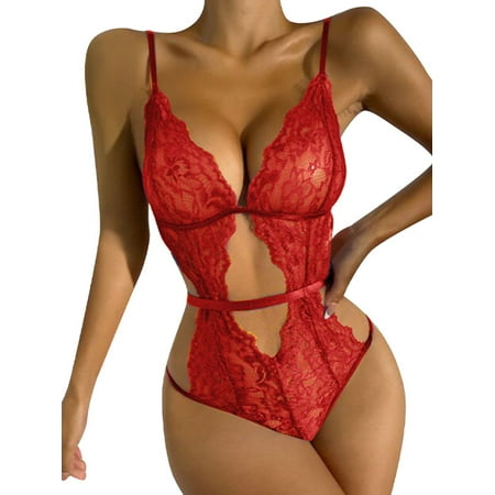 

Avamo Ladies Sleepwear One Piece Lingerie Lace Bodysuit Mini Nightwear Sexy Sleeping Babydoll Red M