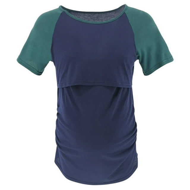 Bwiyojiz Tailles P-TTG Coton Summer Maternity Robe Mode Femme Manches Courtes Uni Col Rond Décontracté Bouton Chemisiers Réguliers Grande Taille Vêtements pour Femmes Vêtements de Grossesse, Cadeaux pour Femmes
