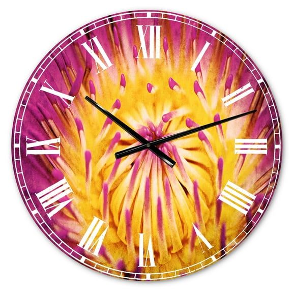Designart 'Pink Yellow Abstract Lotus Flower' Traditional wall clock