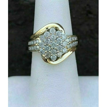 2.70 Ct Round Cut White Diamond Cluster Wedding Ring 14k Yellow Gold Plated