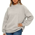 thumbnail image 5 of Mock Neck Sweatshirt Women Oversized Pullover Sweatshirts No Hood Plain Long Sleeve Turtleneck Tops Fall Winter Clothes Khaki 2XL, 5 of 5