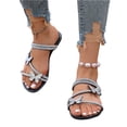 thumbnail image 3 of Barefoot Sandals Women, Strappy Sandals for Women, Leather Sandals for Women, Women's Pu Leather Rhinestone Sandals Butterfly Strappy Flat Open Toe Elegant Slides Sandals, Black 5.5, 3 of 9