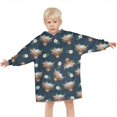 thumbnail image 3 of Blue Highland Cow Flower Pattern Blanket Hoodies for Kids 6-13YR Oversize Wearable Blanket Hoodies for Boys Girls Teens, 3 of 7