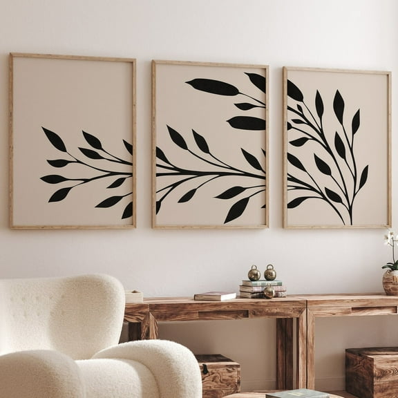 UNFFRAMED Luvia Set of 3 Botanical Black and White Leaves Wall Art Prints Minimalist Modern Boho Decor Set 3 Prints 8x12