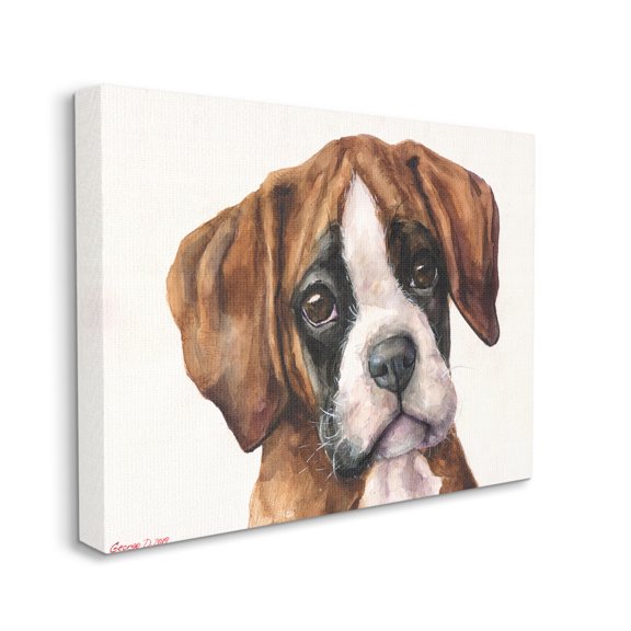 Stupell Industries Puppy Eyes Boxer Dog Pet Portrait Brown White Canvas Wall Art, 24 x 30, Design by George Dyachenko