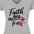 thumbnail image 4 of Inktastic Breast Cancer Awareness Faith over Fear with Pink Ribbon and Arrow Women's V-Neck T-Shirt, 4 of 5