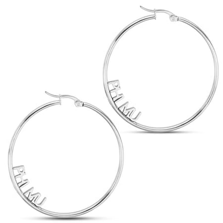 Sorority Shop Phi Mu- Hoop Silver-Plated Dainty Earrings for Women -Phi Mu Jewelry with Ideal 2" Diameter Hoops - Phi Mu Gifts
