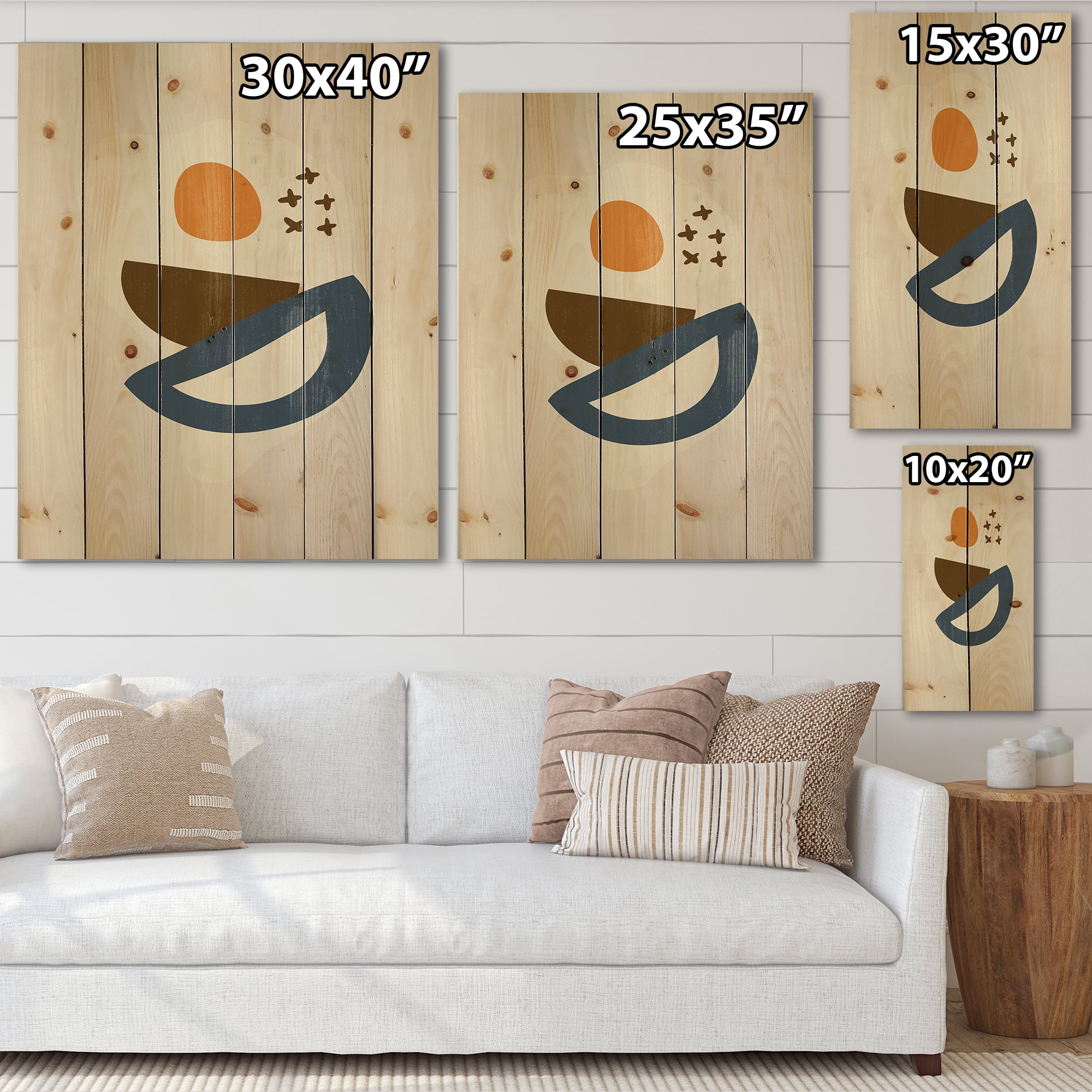 Designart 'Abstract Moon and Sun Geometric Print I' Modern Print on Natural Pine Wood